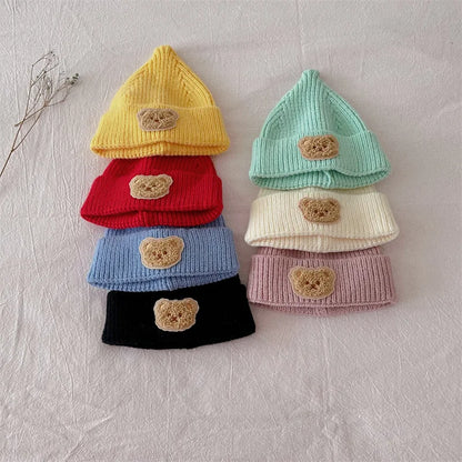 -ベビー帽子 ニットキャップ ニット帽 ベアくまワッペン ワッチキャップ 7カラー【mh0003634】 - mamahalo shop - ベビー用帽子 -  べビー服 - 子供服 - 男の子 - 女の子
