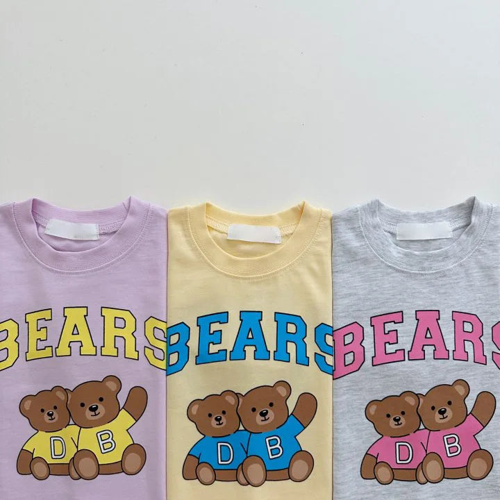 -キッズセットアップ 2点セット 半袖Tシャツ+ショートパンツ レターロゴベアくまプリント 3カラー【mh0005575】 - mamahalo shop - 半袖セットアップ -  べビー服 - 子供服 - 男の子 - 女の子