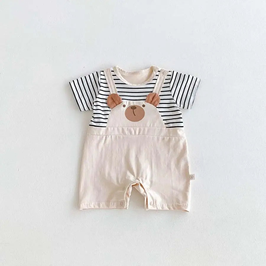 -ベビーロンパース 半袖ドッキングジャンプスーツ くまベア ボーダー【mh0006194】 - mamahalo shop - 半袖ロンパース -  べビー服 - 子供服 - 男の子 - 女の子