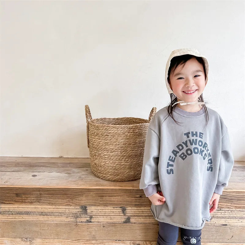 -キッズトップス 長袖スウェットシャツ レターロゴプリント グレー/ベージュ/2カラー - mamahalo shop - 長袖Tシャツ -  べビー服 - 子供服 - 男の子 - 女の子