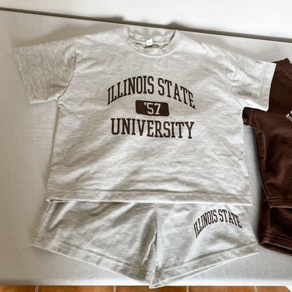 -キッズセットアップ 2点セット 半袖Tシャツ+ショートパンツ レターロゴプリント 2カラー - mamahalo shop - 半袖セットアップ -  べビー服 - 子供服 - 男の子 - 女の子