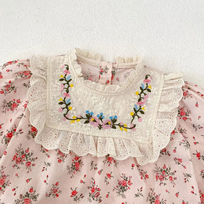 -ベビーロンパース フラワープリント刺繍長袖ボディスーツ ピンク【mh0007383】 - mamahalo shop - 長袖ロンパース -  べビー服 - 子供服 - 男の子 - 女の子