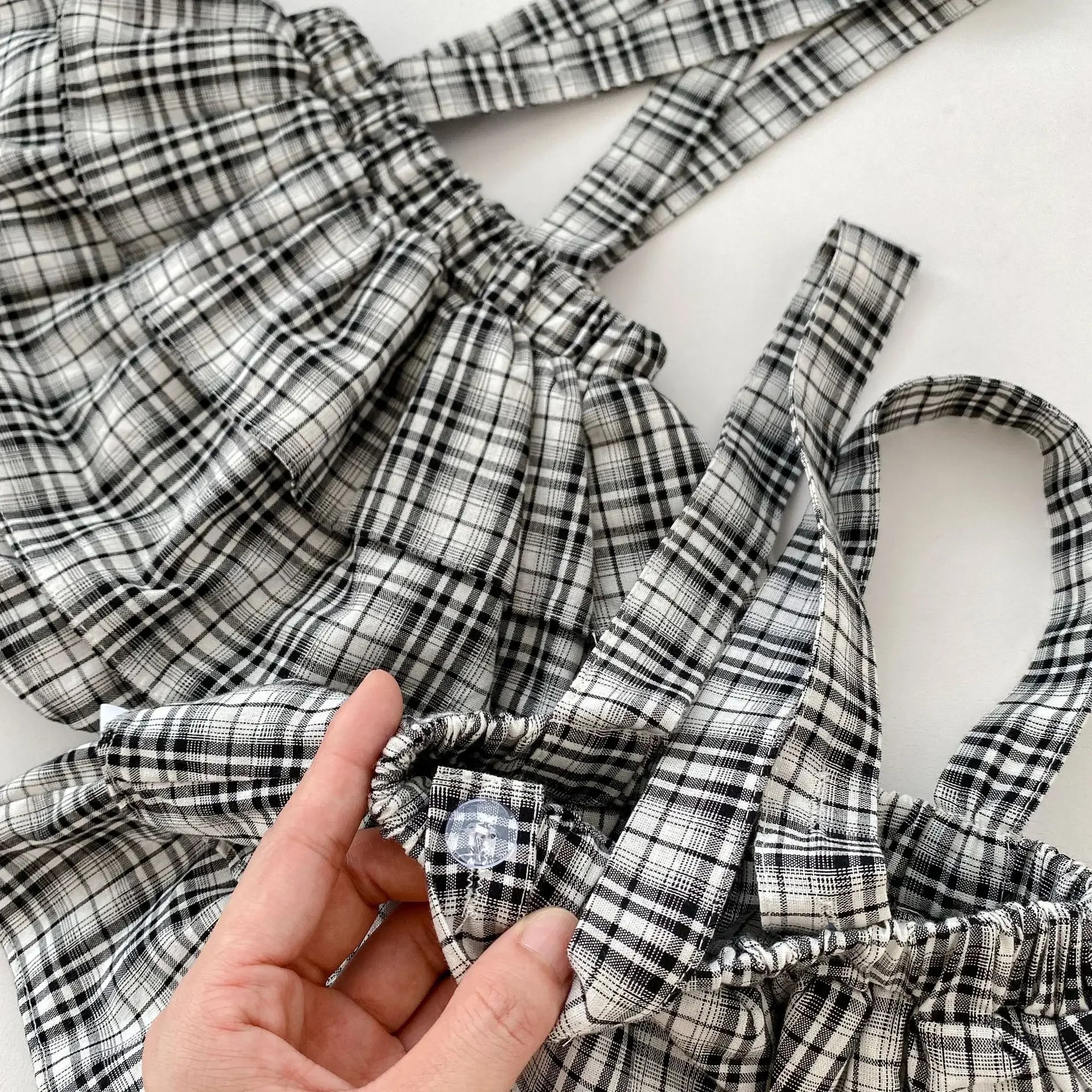 -ベビートップス/パンツ 丸襟長袖ブラウス/チェックサスペンダーフリルスカートブルマパンツ - mamahalo shop - 長袖セットアップ -  べビー服 - 子供服 - 男の子 - 女の子