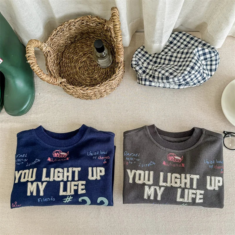 -キッズトップス 長袖Tシャツ スウェットシャツ 刺繍プリントロゴ 2カラー - mamahalo shop - 長袖Tシャツ -  べビー服 - 子供服 - 男の子 - 女の子