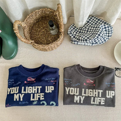 -キッズトップス 長袖Tシャツ スウェットシャツ 刺繍プリントロゴ 2カラー - mamahalo shop - 長袖Tシャツ -  べビー服 - 子供服 - 男の子 - 女の子