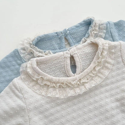 -ベビーセットアップ 2点セット レースフリル長袖Tシャツ+裾レースフリルパンツ 2カラー【mh0006714】 - mamahalo shop - 長袖セットアップ -  べビー服 - 子供服 - 男の子 - 女の子