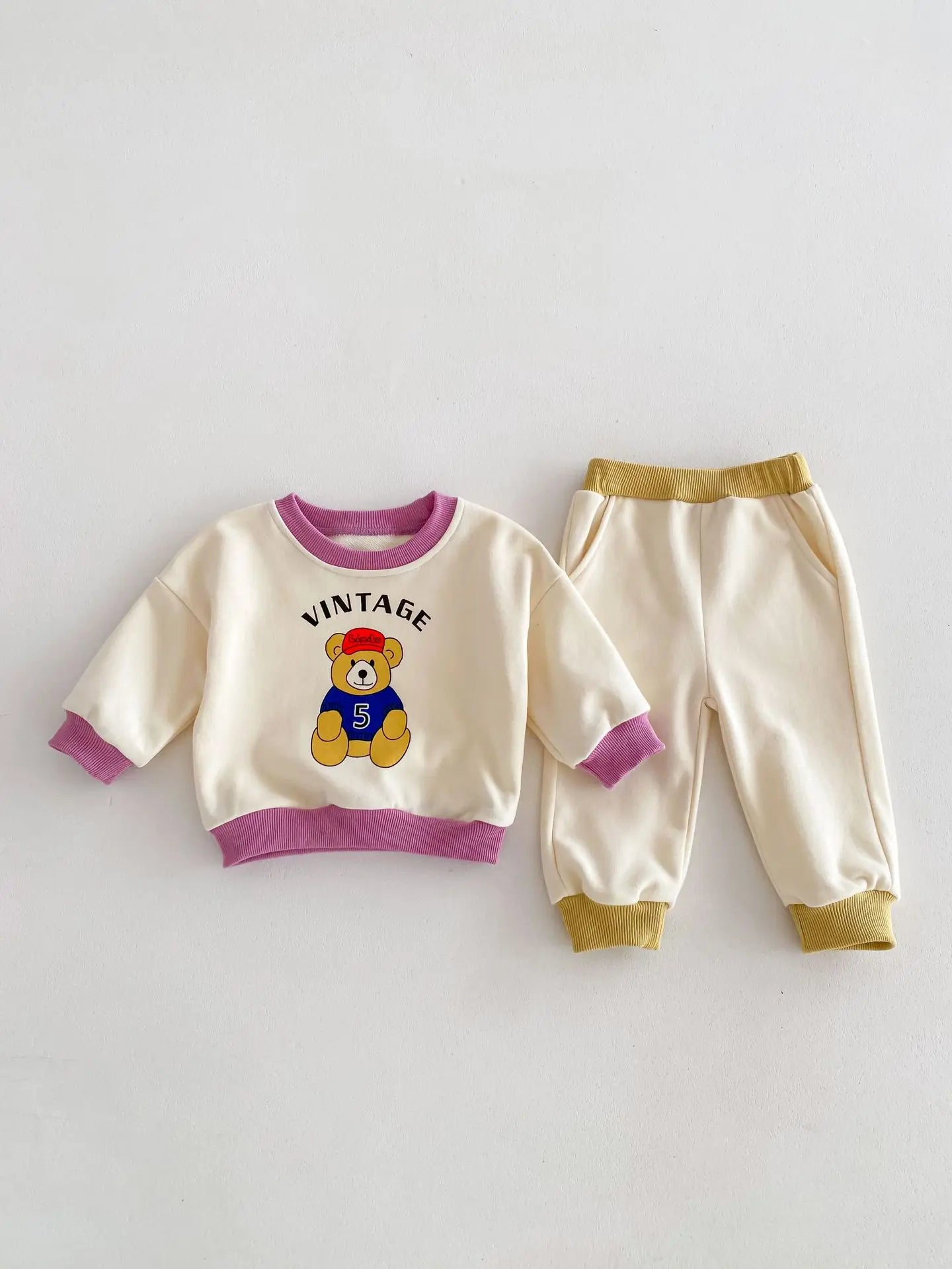 -ベビーキッズセットアップ 2点セット スウェットシャツ スウェットパンツ ベアくまプリント カラフル - mamahalo shop - 長袖セットアップ -  べビー服 - 子供服 - 男の子 - 女の子