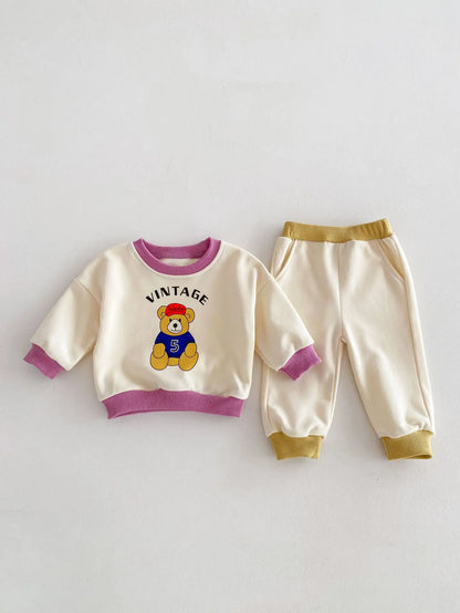 -ベビーキッズセットアップ 2点セット スウェットシャツ スウェットパンツ ベアくまプリント カラフル - mamahalo shop - 長袖セットアップ -  べビー服 - 子供服 - 男の子 - 女の子