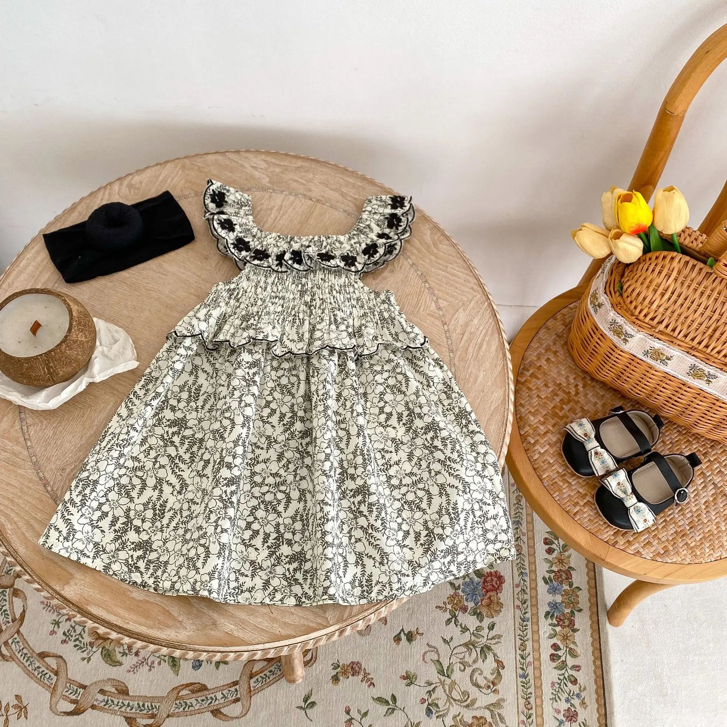 -ベビーキッズワンピース サンドレス サマードレス ノースリーブ フラワー花柄刺繍 リゾート【mh0005103】 - mamahalo shop - ノースリーブワンピース -  べビー服 - 子供服 - 男の子 - 女の子