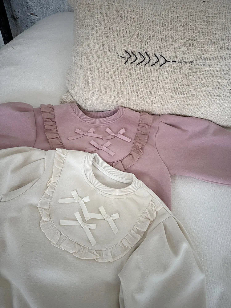 -キッズトップス リボンレースフリル長袖スェットシャツ 2カラー【mh0006811】 - mamahalo shop - トレーナー・フーディ -  べビー服 - 子供服 - 男の子 - 女の子