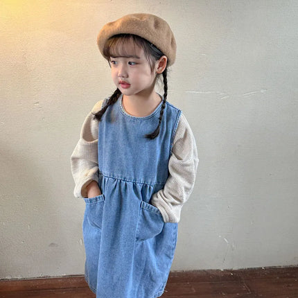 キッズワンピース デニムシンプルノースリーブワンピースジャンパースカート - mamahalo shop - ノースリーブワンピース -  べビー服 - 子供服 - 男の子 - 女の子