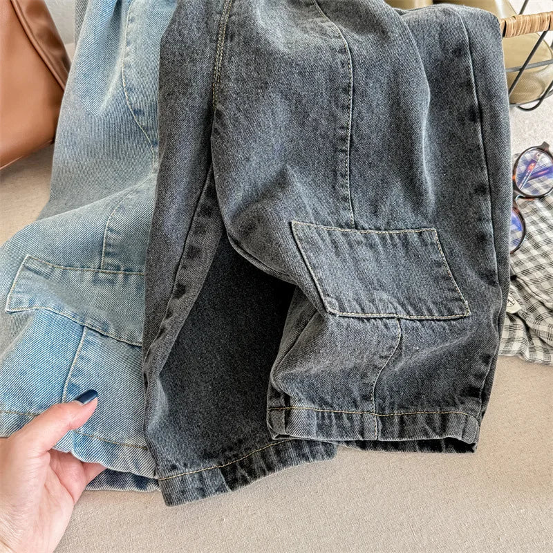 -キッズパンツ デニムパンツ ジーンズ パッチワークルーズパンツ ジーンズ ブルー/ブラック/2カラー - mamahalo shop - デニムパンツ -  べビー服 - 子供服 - 男の子 - 女の子