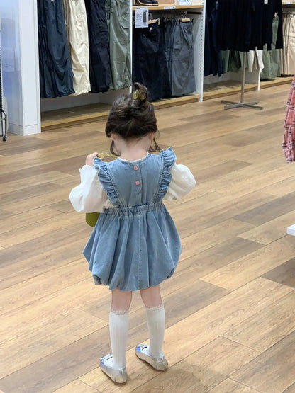 -キッズデニムフリルバルーンノースリーブワンピース【mh0004882】 - mamahalo shop - ノースリーブワンピース -  べビー服 - 子供服 - 男の子 - 女の子