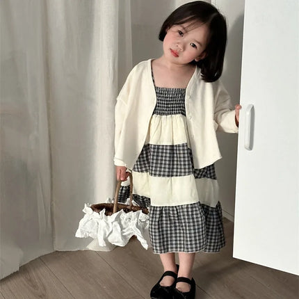 キッズワンピース キャミソールドレス チェックボーダー フリルスカート - mamahalo shop - ノースリーブワンピース - ベビー服 - 子供服 - 男の子 - 女の子