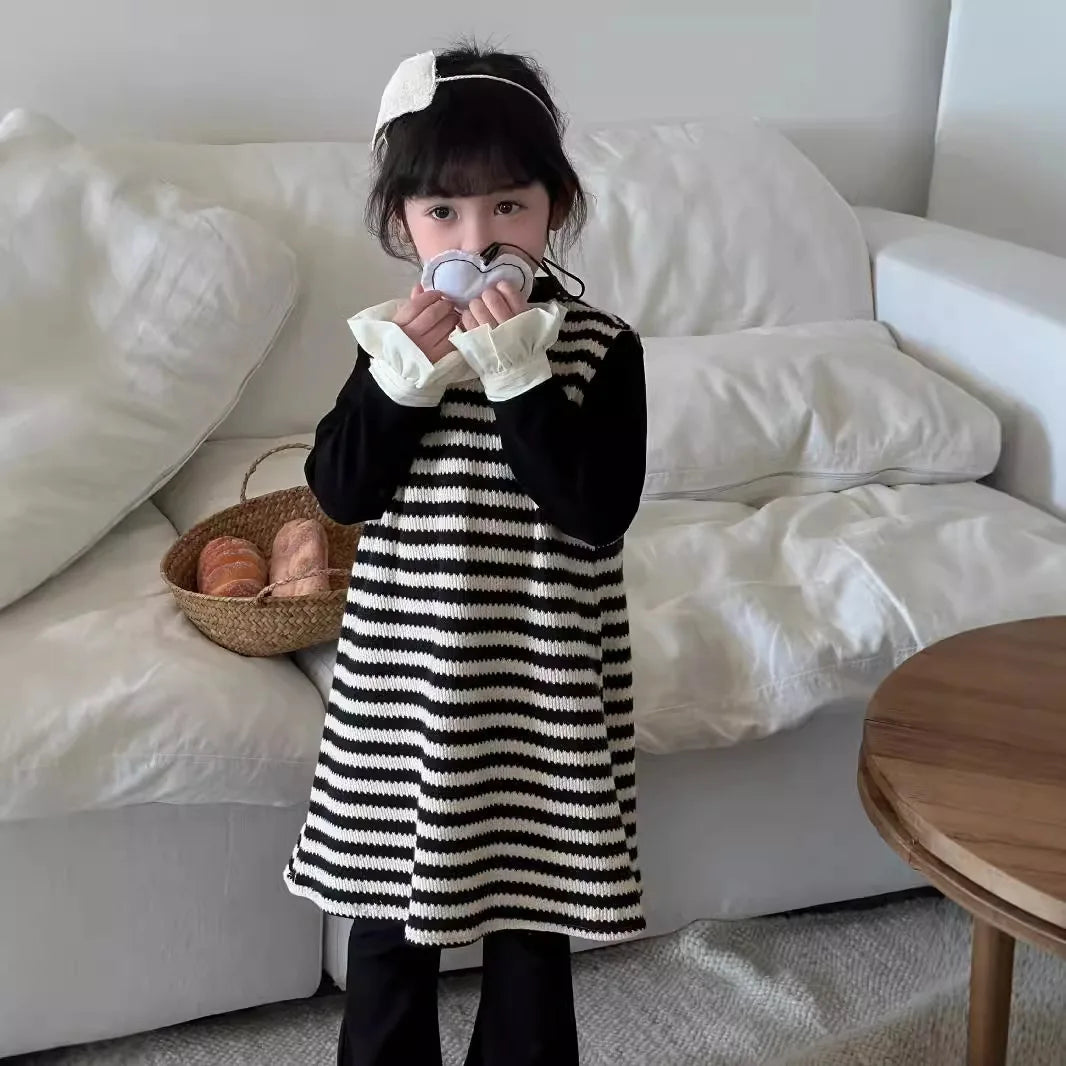 -キッズトップス/ワンピース フリル袖長袖ハイネックカットソーTシャツ/ノースリーブボーダーニットワンピース【mh0007317】 - mamahalo shop - 長袖セットアップ -  べビー服 - 子供服 - 男の子 - 女の子