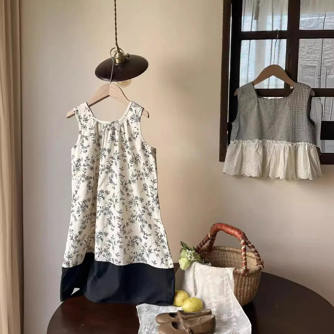 -キッズワンピース ノースリーブ サマードレス フラワー花柄プリント お出かけ - mamahalo shop - ノースリーブワンピース -  べビー服 - 子供服 - 男の子 - 女の子