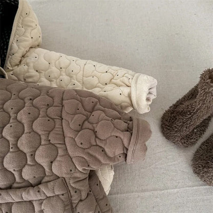 -キッズ みずたま キルティング 裏フリース フーディ ジャケット コート アウター - mamahalo shop - ショートコート・ジャケット・ジャンパー -  べビー服 - 子供服 - 男の子 - 女の子