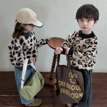 キッズトップス ニットセーター レオパード ヒョウ柄 プルオーバー - mamahalo shop - ニット・セーター - ベビー服 - 子供服 - 男の子 - 女の子