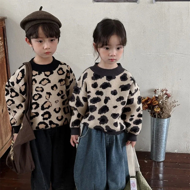 キッズトップス ニットセーター レオパード ヒョウ柄 プルオーバー - mamahalo shop - ニット・セーター - ベビー服 - 子供服 - 男の子 - 女の子