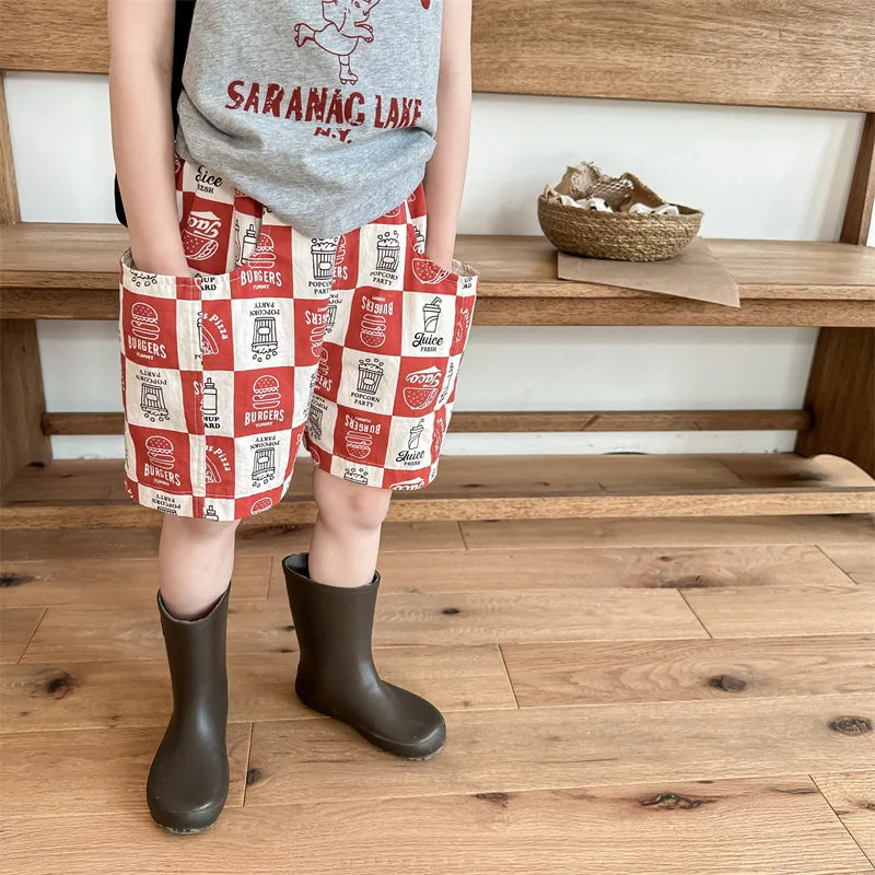 -キッズパンツ ショートパンツ チェック アメリカンダイナープリント 2カラー - mamahalo shop - ハーフパンツ・ショートパンツ -  べビー服 - 子供服 - 男の子 - 女の子