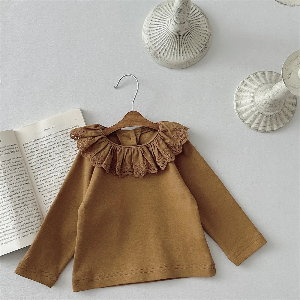 -ベビートップス 長袖Tシャツ フリルレース襟 2カラー【mh0006390】 - mamahalo shop - 長袖Tシャツ -  べビー服 - 子供服 - 男の子 - 女の子