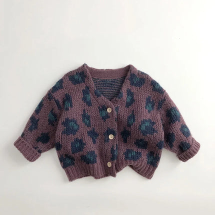 キッズカーディガン ニット ざっくりジャケット レオパード 2カラー - mamahalo shop - カーディガン・パーカー -  べビー服 - 子供服 - 男の子 - 女の子