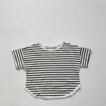 キッズ ボーダー ルーズ 半袖 Tシャツ トップス 4カラー ユニセックス - mamahalo shop - 半袖Tシャツ - ベビー服 - 子供服 - 男の子 - 女の子