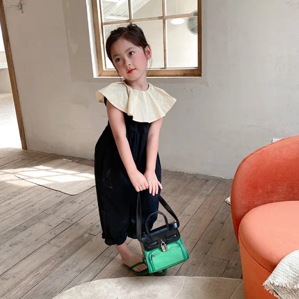 ☺︎ キッズジャンプスーツ ビッグサークル襟 ノースリーブつなぎ - mamahalo shop - ノースリーブジャンプスーツ -  べビー服 - 子供服 - 男の子 - 女の子