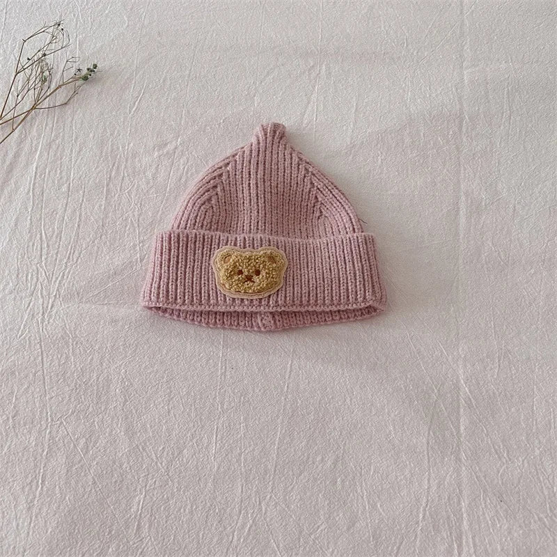 -ベビー帽子 ニットキャップ ニット帽 ベアくまワッペン ワッチキャップ 7カラー【mh0003634】 - mamahalo shop - ベビー用帽子 -  べビー服 - 子供服 - 男の子 - 女の子