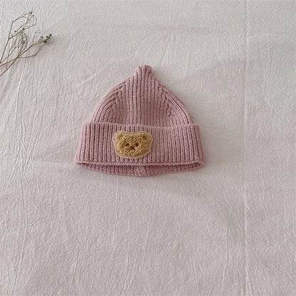 -ベビー帽子 ニットキャップ ニット帽 ベアくまワッペン ワッチキャップ 7カラー【mh0003634】 - mamahalo shop - ベビー用帽子 -  べビー服 - 子供服 - 男の子 - 女の子