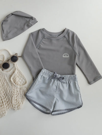 -キッズ水着 セパレートセット 長袖トップス+ショートパンツ ボーイズ ラッシュガード スイムウェア【mh0006163】 - mamahalo shop - ベビー用水着 -  べビー服 - 子供服 - 男の子 - 女の子