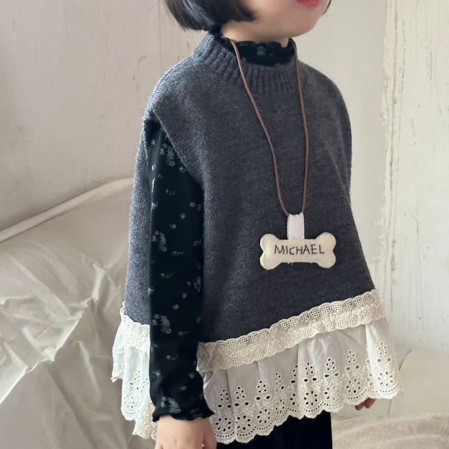 キッズベスト ニット裾レースペプラムドッキングベスト 2カラー - mamahalo shop - ベスト -  べビー服 - 子供服 - 男の子 - 女の子