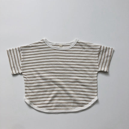 キッズ ボーダー ルーズ 半袖 Tシャツ トップス 4カラー ユニセックス - mamahalo shop - 半袖Tシャツ - ベビー服 - 子供服 - 男の子 - 女の子