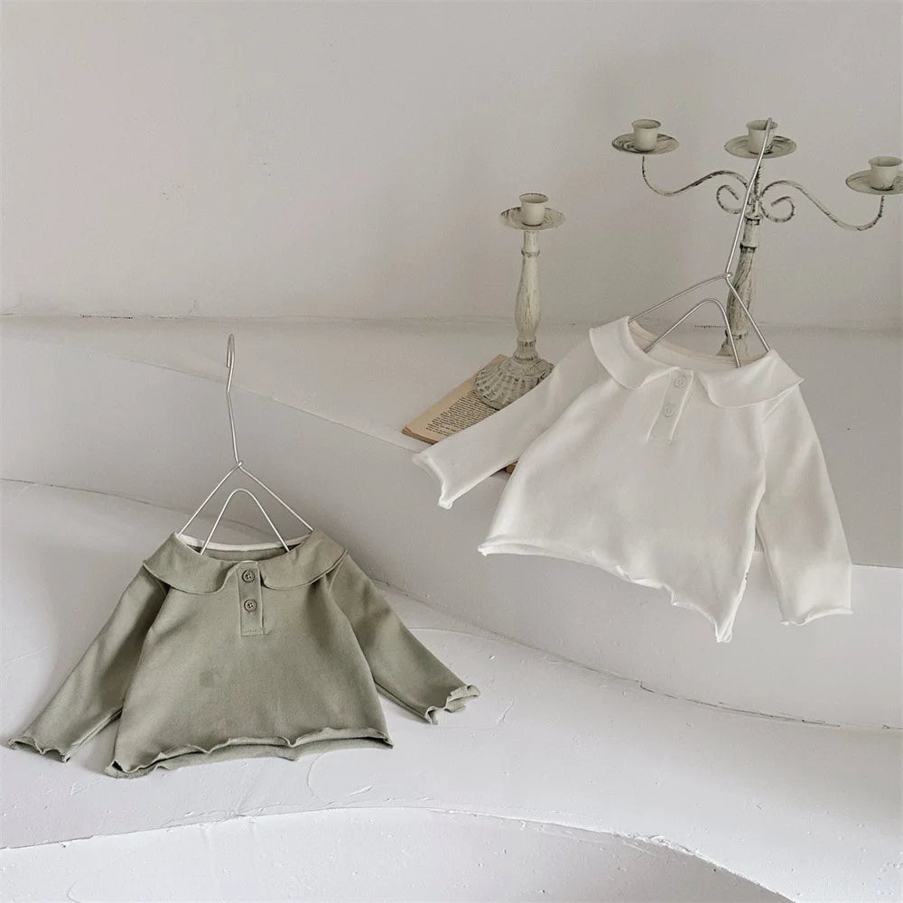 -ベビートップス 丸襟長袖Tシャツブラウス 2カラー【mh0006701】 - mamahalo shop - 長袖Tシャツ -  べビー服 - 子供服 - 男の子 - 女の子