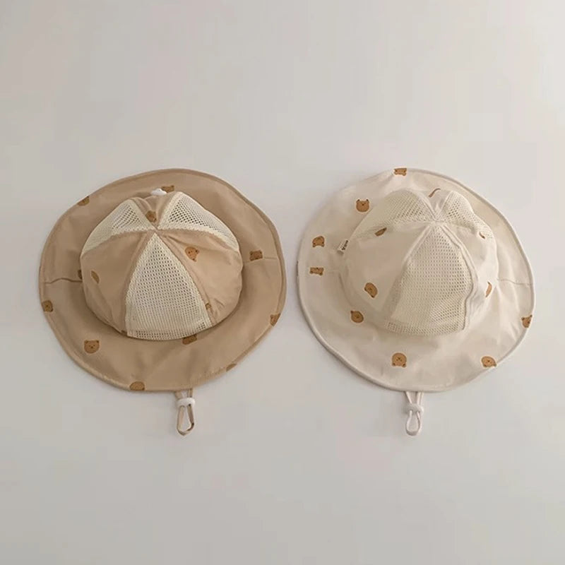 -ベビー帽子 メッシュ バケットハット 日除け帽子 サマーハット ベアくまプリント【mh0005667】 - mamahalo shop - ベビー用帽子 -  べビー服 - 子供服 - 男の子 - 女の子