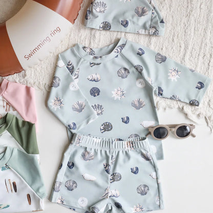 -2024年新作 キッズ水着 セパレート 長袖 ラッシュガード ガールズ/ボーイズスイムウェア 帽子セット【mh0005024】 - mamahalo shop - ベビー用水着 -  べビー服 - 子供服 - 男の子 - 女の子