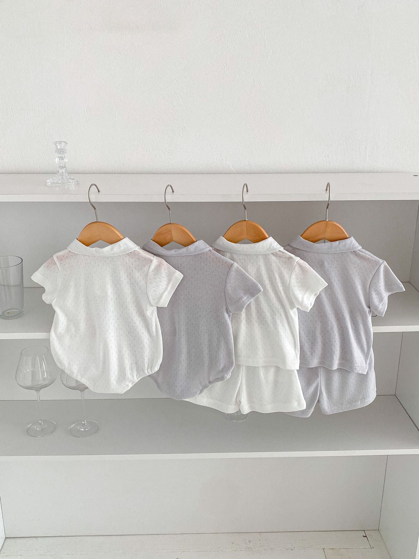 -ベビーロンパース/セットアップ 2点セット 半袖ポロシャツボディスーツ/半袖ポロシャツ+ショートパンツ 2カラー【mh0005459】 - mamahalo shop - 半袖セットアップ -  べビー服 - 子供服 - 男の子 - 女の子