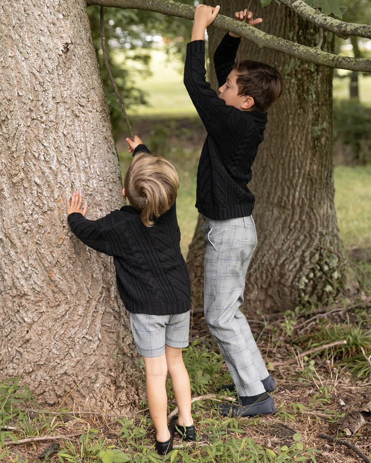 -ベビーキッズジュニア ケーブルニットカーディガン トラッドチェック サスペンダーパンツ ロングパンツ リンクコーデ 兄弟お揃い お出かけ - mamahalo shop - サロペットパンツ・サスペンダーパンツ -  べビー服 - 子供服 - 男の子 - 女の子