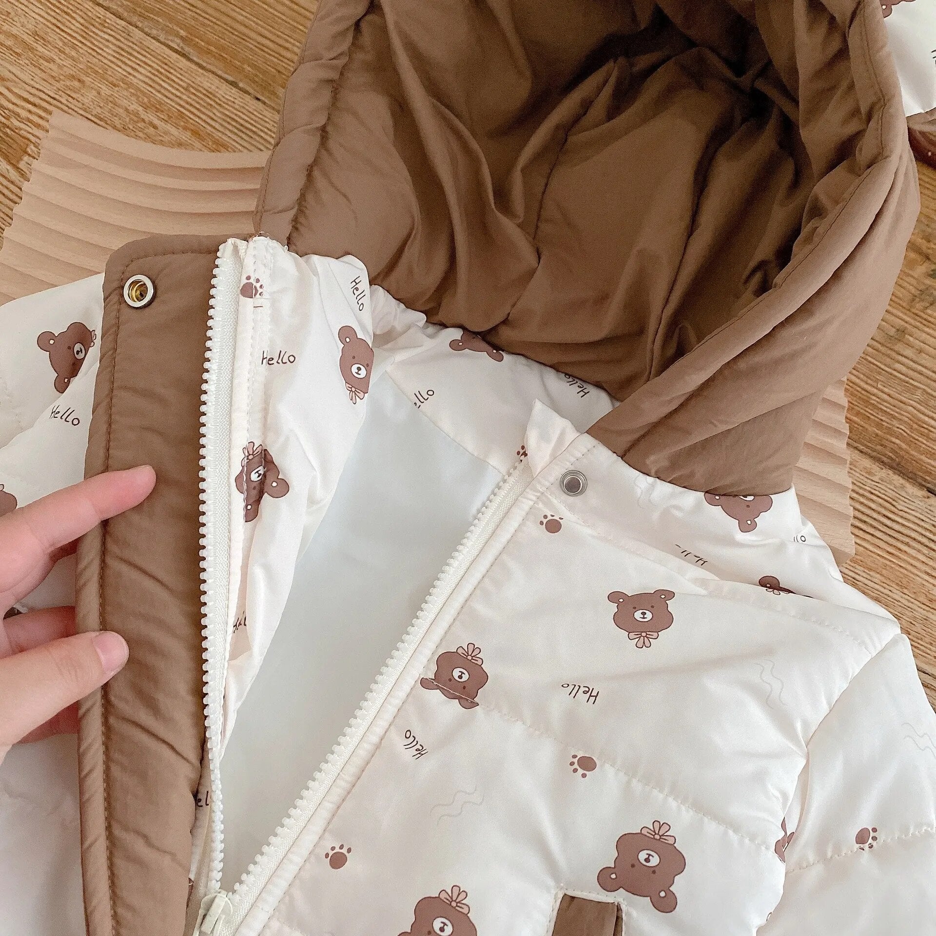 -キッズ ショートジャケット アウター コート くま耳フーディ フード付き ベージュ ブラウン ユニセックス 男の子 女の子 子供服 - mamahalo shop - ショートコート・ジャケット・ジャンパー -  べビー服 - 子供服 - 男の子 - 女の子