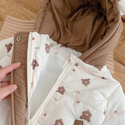 -キッズ ショートジャケット アウター コート くま耳フーディ フード付き ベージュ ブラウン ユニセックス 男の子 女の子 子供服 - mamahalo shop - ショートコート・ジャケット・ジャンパー -  べビー服 - 子供服 - 男の子 - 女の子