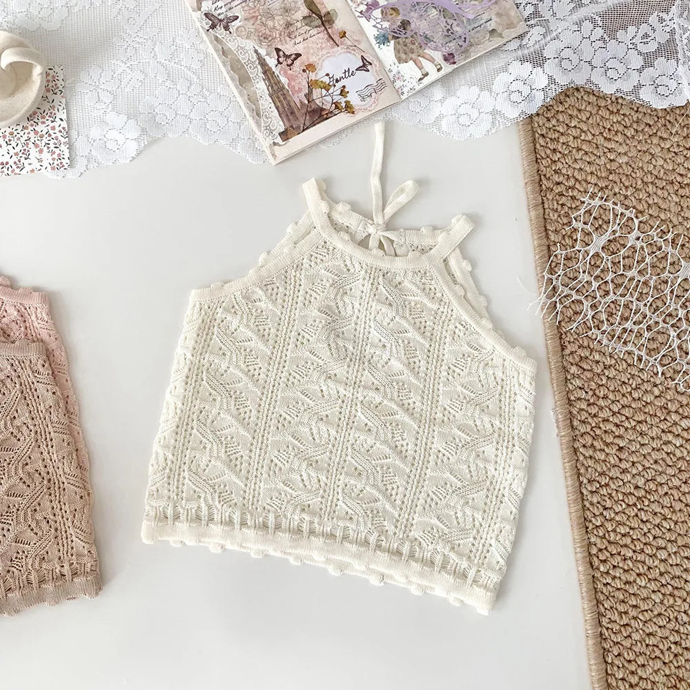 -ベビーキッズトップス レースニット キャミソール バックオープン 3カラー - mamahalo shop - タンクトップ・キャミソール・ノースリーブトップス -  べビー服 - 子供服 - 男の子 - 女の子
