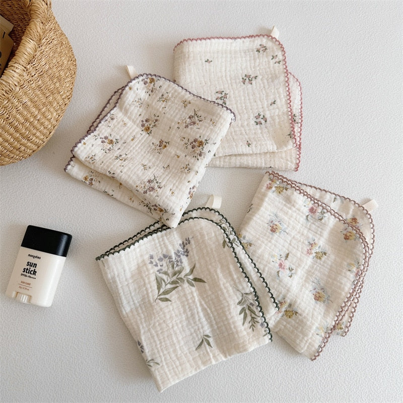 -ダブルガーゼ ハンカチ タオル 4枚 セット フラワー 花柄 2重ガーゼ - mamahalo shop - ベビーブランケット・タオル -  べビー服 - 子供服 - 男の子 - 女の子