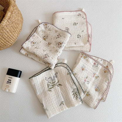 -ダブルガーゼ ハンカチ タオル 4枚 セット フラワー 花柄 2重ガーゼ - mamahalo shop - ベビーブランケット・タオル -  べビー服 - 子供服 - 男の子 - 女の子