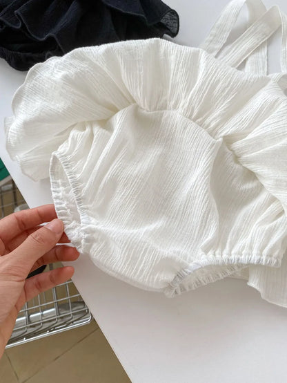 -ベビーサスペンダーブルマ フリルケーキスカート ストラップブルマパンツ ブラック/ホワイト/2カラー - mamahalo shop - ブルマパンツ -  べビー服 - 子供服 - 男の子 - 女の子