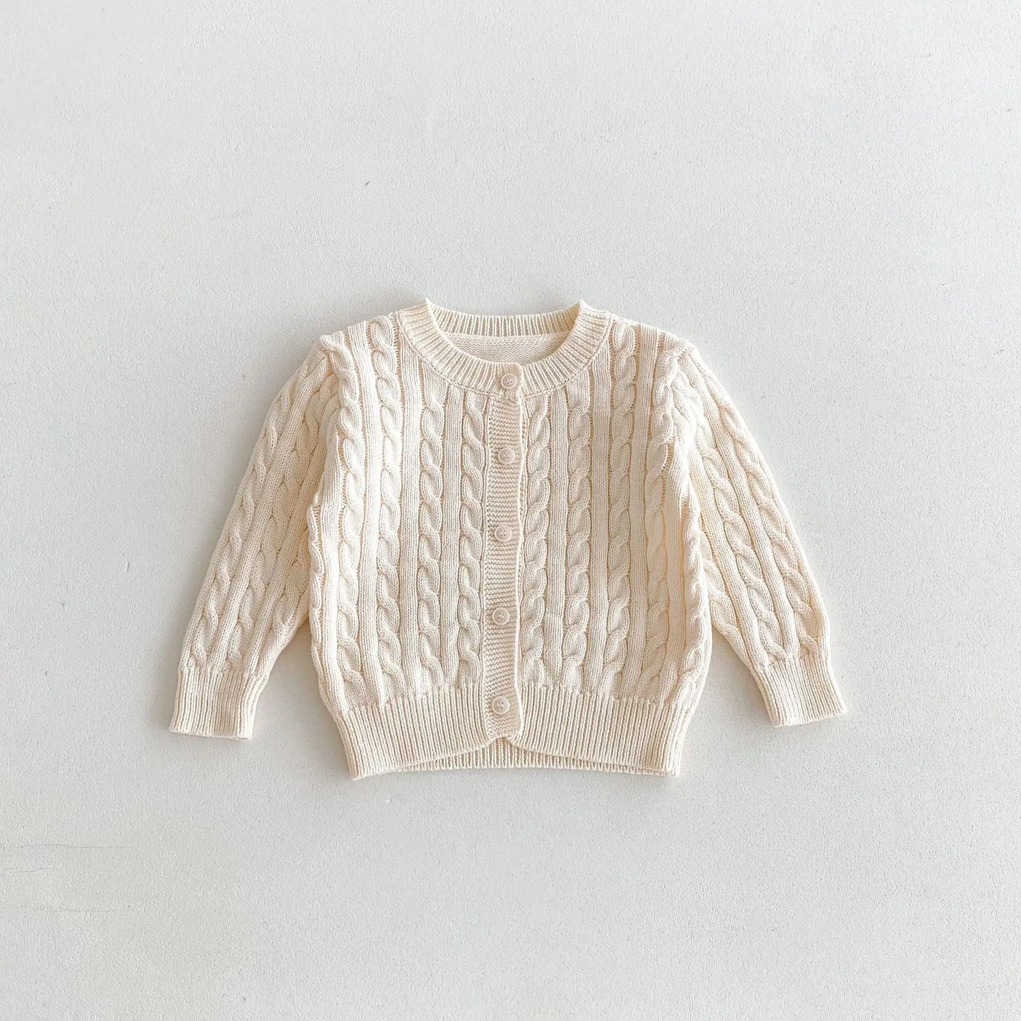 -キッズカーディガン 丸首ニットジャケット アランニット ケーブル編み 2カラー【mh0006657】 - mamahalo shop - カーディガン・パーカー -  べビー服 - 子供服 - 男の子 - 女の子