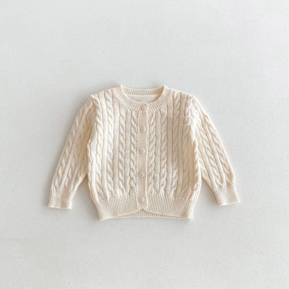 -キッズカーディガン 丸首ニットジャケット アランニット ケーブル編み 2カラー【mh0006657】 - mamahalo shop - カーディガン・パーカー -  べビー服 - 子供服 - 男の子 - 女の子