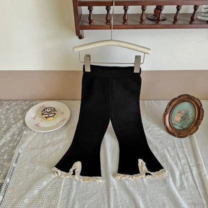 -キッズパンツ レースフリルフロントスリットフレアレギンスパンツ 3カラー - mamahalo shop - レギンスパンツ -  べビー服 - 子供服 - 男の子 - 女の子