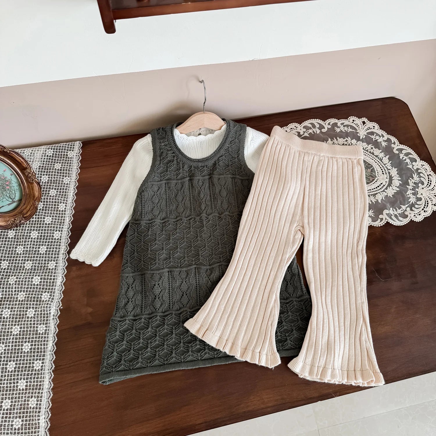 -キッズワンピース レースニット透け感重ね着ノースリーブオーバーワンピース 2カラー - mamahalo shop - ノースリーブワンピース -  べビー服 - 子供服 - 男の子 - 女の子