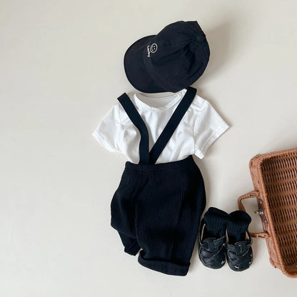 -ベビートップス/パンツ 半袖ボーダー無地Tシャツ/サスペンダーショートパンツ - mamahalo shop - サロペットパンツ・サスペンダーパンツ -  べビー服 - 子供服 - 男の子 - 女の子