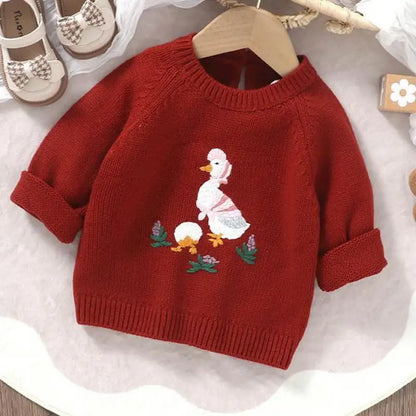 -ベビートップス あひる刺繍ニットセーター 4カラー - mamahalo shop - ニット・セーター -  べビー服 - 子供服 - 男の子 - 女の子